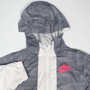 Nike Girls Windrunner Jacket Hooded Lightweight Running Athletic Striped L Flaws